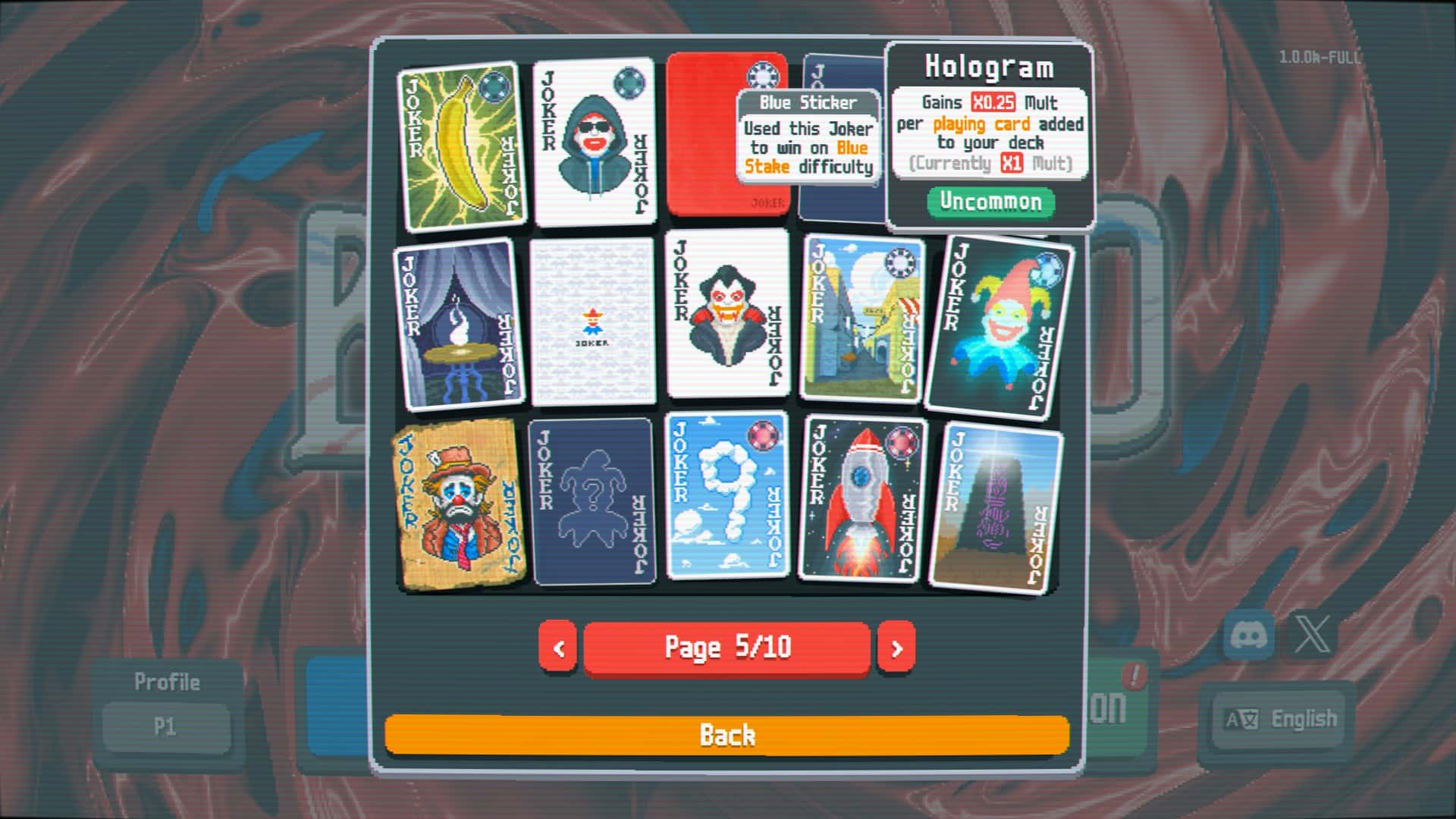 I was getting tired of roguelikes until Balatro came along: Inspecting a joker in the Collection menu.