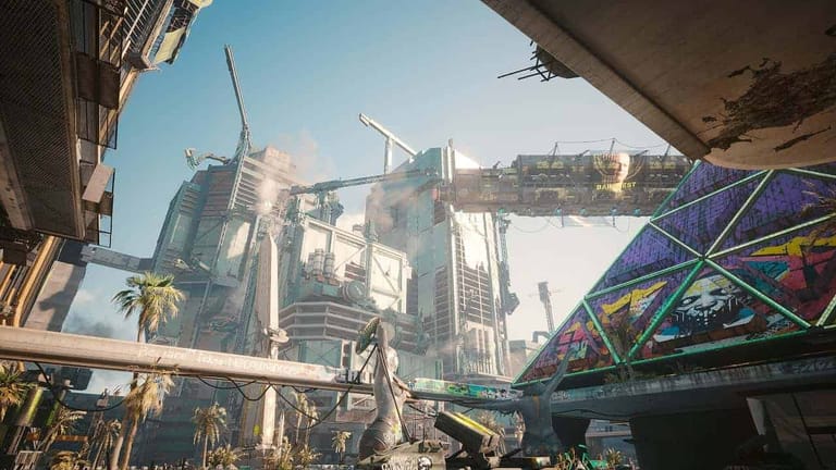 A futuristic city in Cyberpunk 2077.