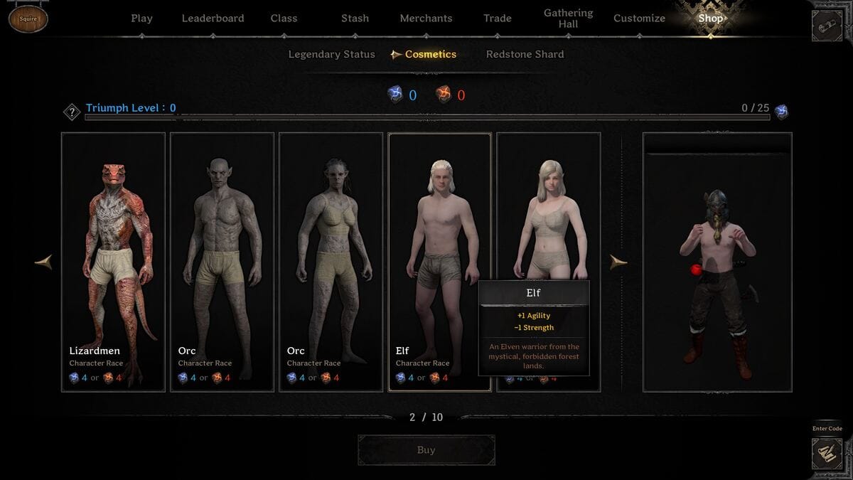 Dark and Darker races: The Elf race in the in-game store.