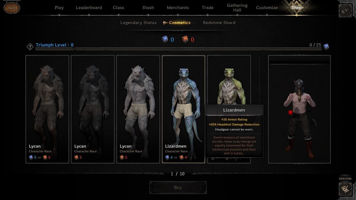 Dark and Darker races: The Lizardmen race in the in-game store.