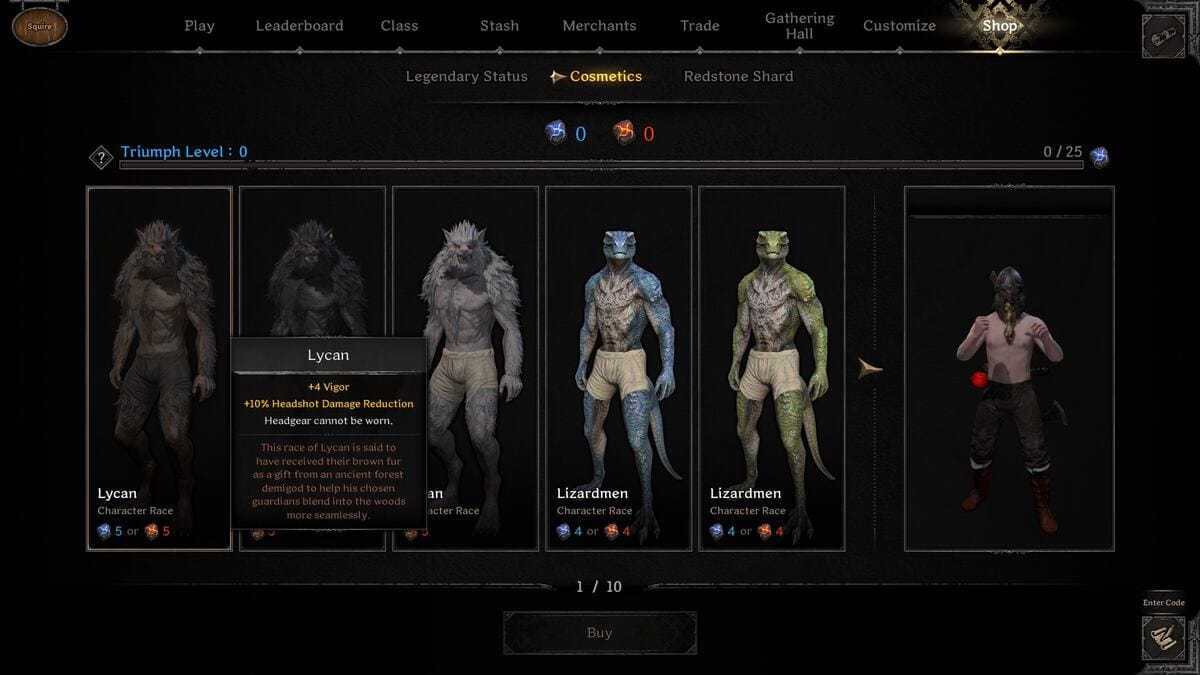 Dark and Darker races: The Lycan race in the in-game store.