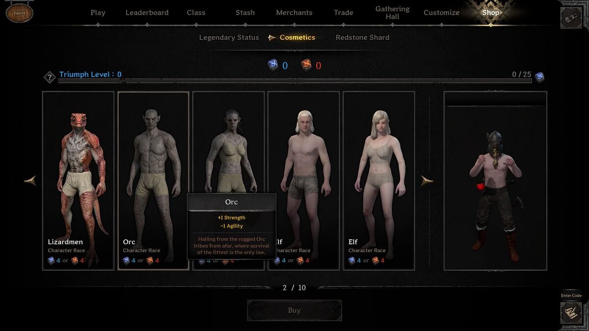 Dark and Darker races: The Orc race in the in-game store.