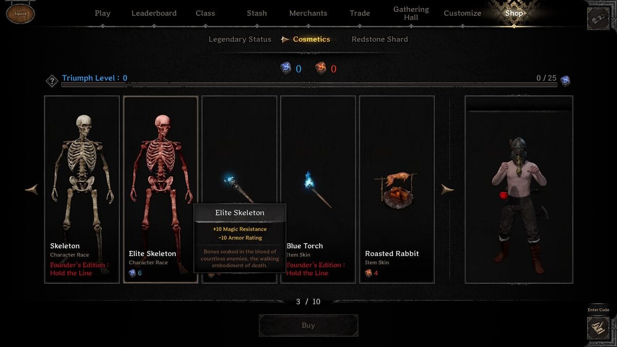Dark and Darker races: The Skeleton race in the in-game store.