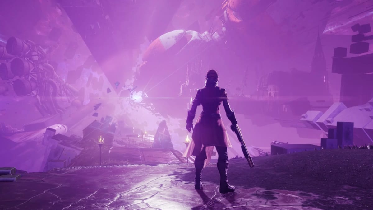 A player looks towards the threshold in the Traveler.