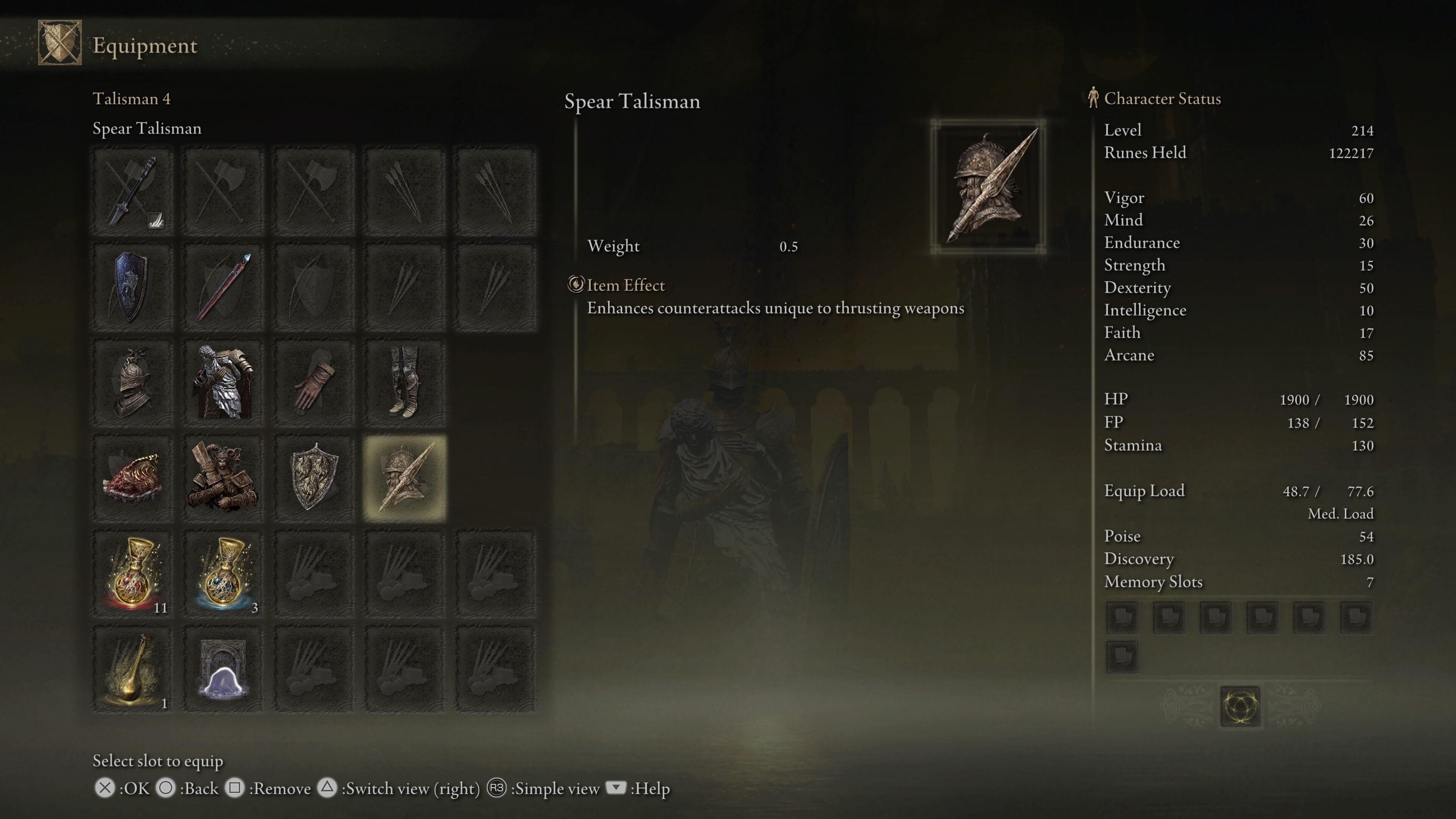 elden ring shadow of the erdtree best milady build - the menu showing talisman