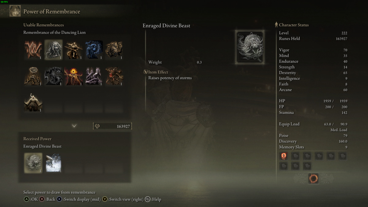 Elden Ring Shadow of the Erdtree: Finger Reader Enia Remembrances inventory.