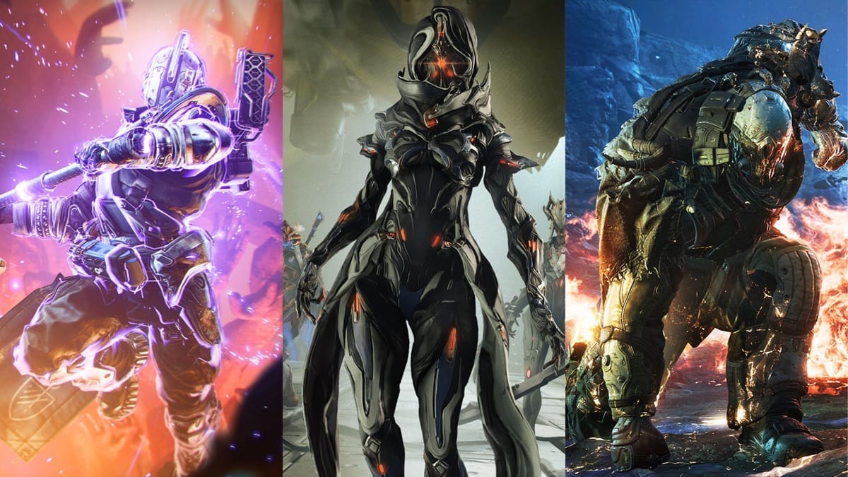 Characters from Destiny 2, Warframe, and Outriders.