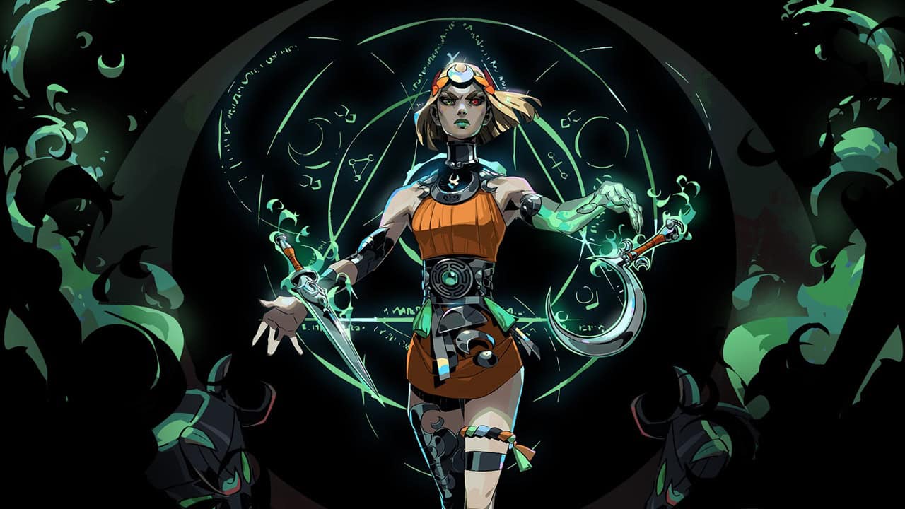 Hades 2: Melinoe wields her dagger and sickle as she faces the player . Image via Supergiant Games.