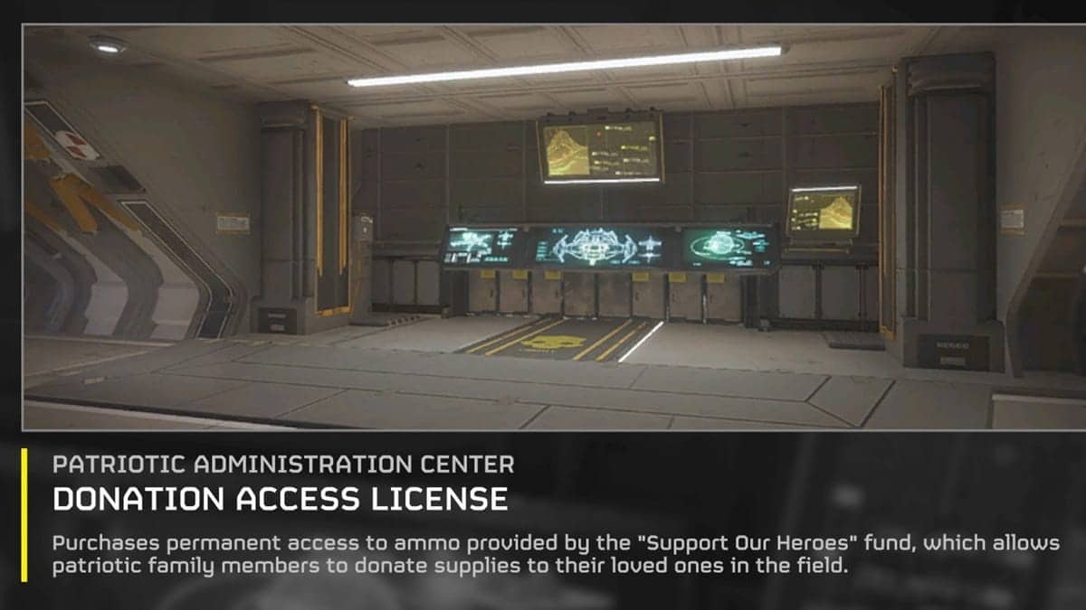 option showing the  ship upgrade for donation access license in helldivers 2