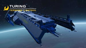 A digital illustration of a futuristic blue spaceship labeled "Helldivers 2 best ship modules," floating in outer space with stars in the background.
