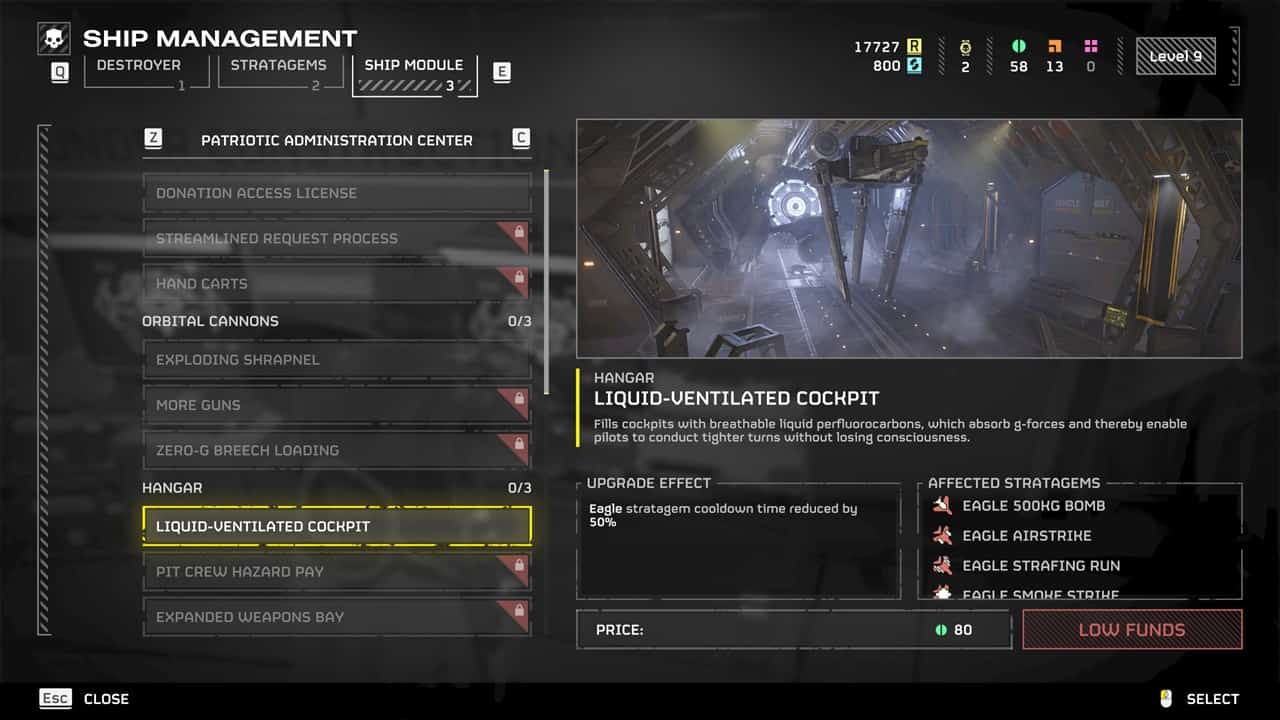 Helldivers 2 best ship modules: The Liquid-Ventilated Cockpit module in the game. Image captured by VideoGamer.