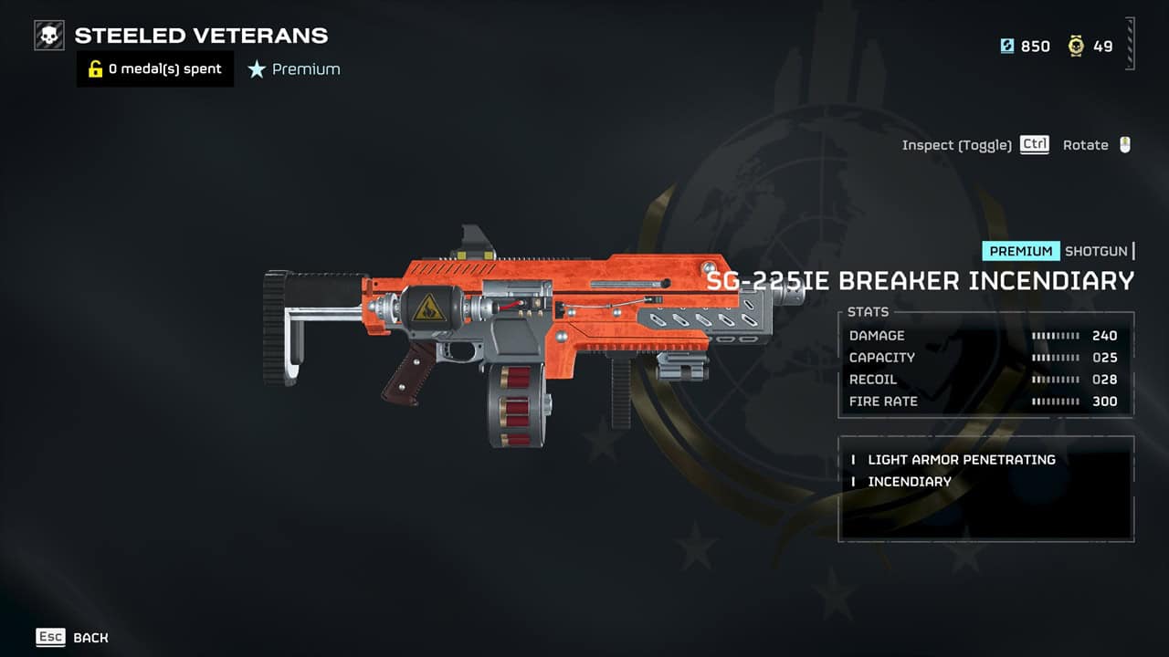 Helldivers 2 best weapons: A player checks the Breaker Incendiary in the armory. Image captured by VideoGamer.