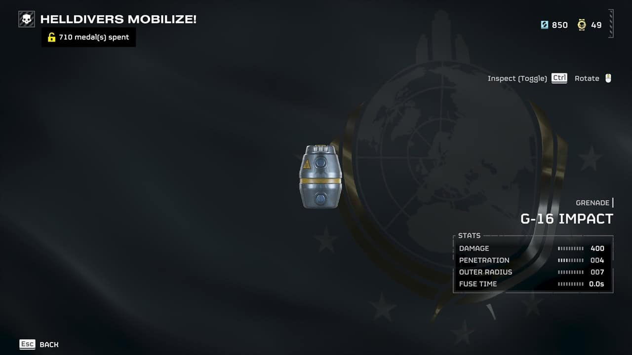 Helldivers 2 best weapons: A player checks out the G-16 Impact in the Warbonds menu. Image captured by VideoGamer.