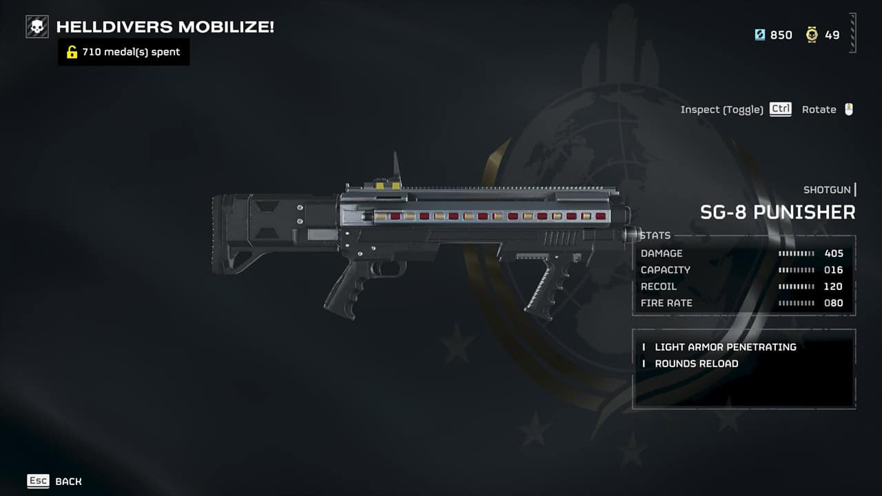 Helldivers 2 best weapons: A player checks out the Punisher in the armory. Image captured by VideoGamer.