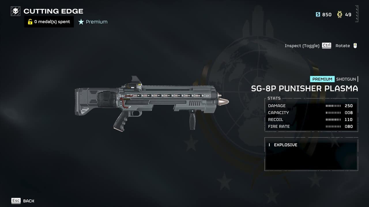 Helldivers 2 best weapons: A player checks out the Punisher Plasma in the Warbonds menu. Image captured by VideoGamer.