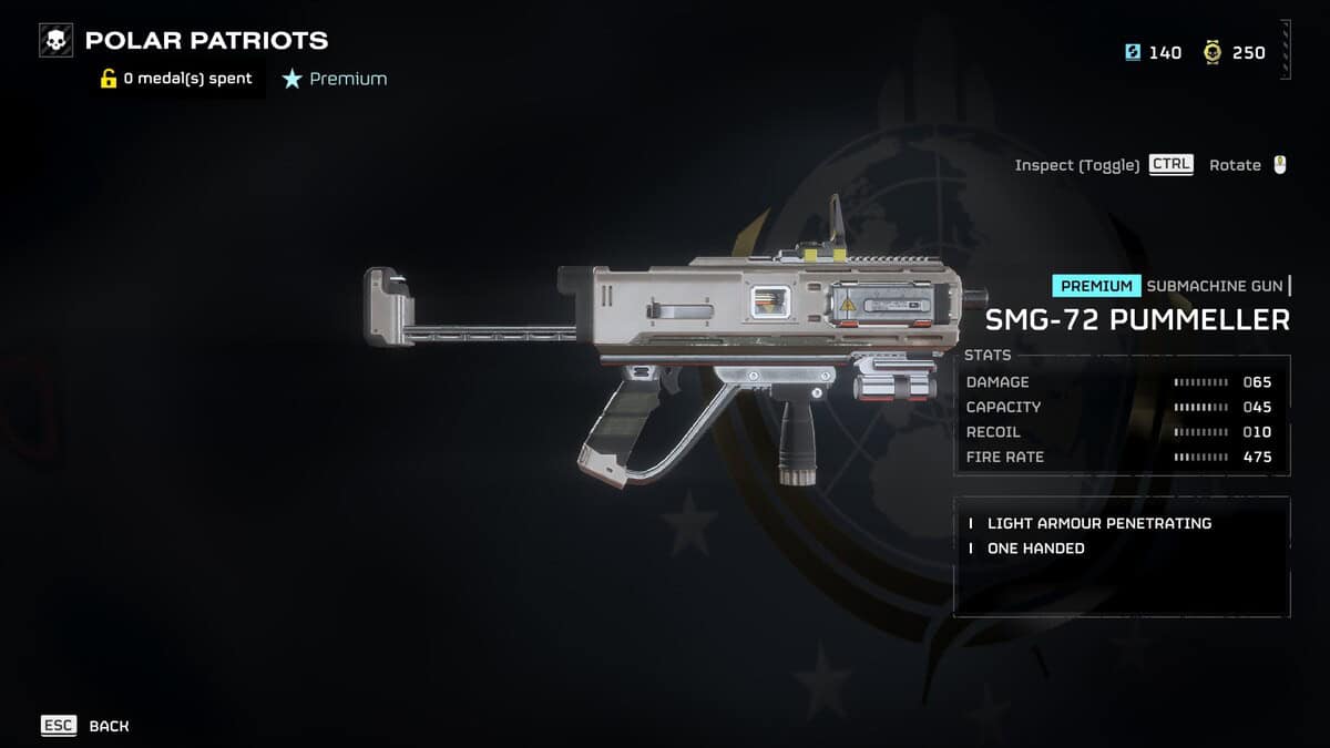 Helldivers 2 best weapons A player checks out the SMG-72 Pummeller in the Warbonds menu.