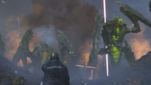 Helldivers 2 bile titan - An image of a player looking at two bile titans in the game.,