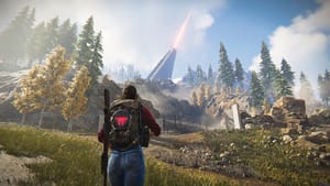 Once human release date - a character runs through green with trees ahead