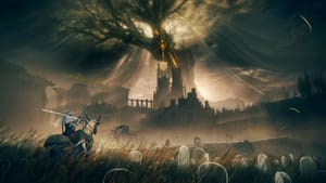 Elden Ring Shadow of the Erdtree review: Tarnished riding Torrent with the looming Erdtree in the distance.