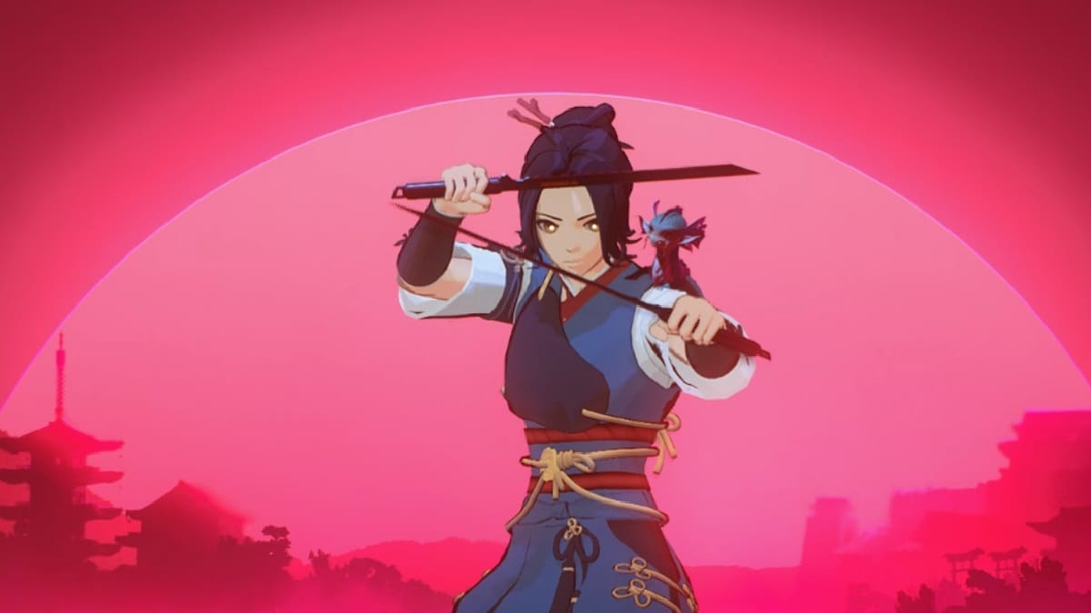 An animated character holds two katanas in The Finals.