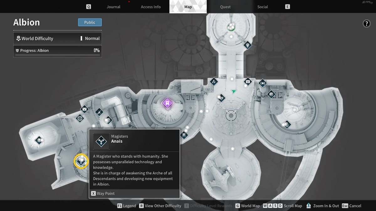 A map that covers Anais' location in The First Descendant.