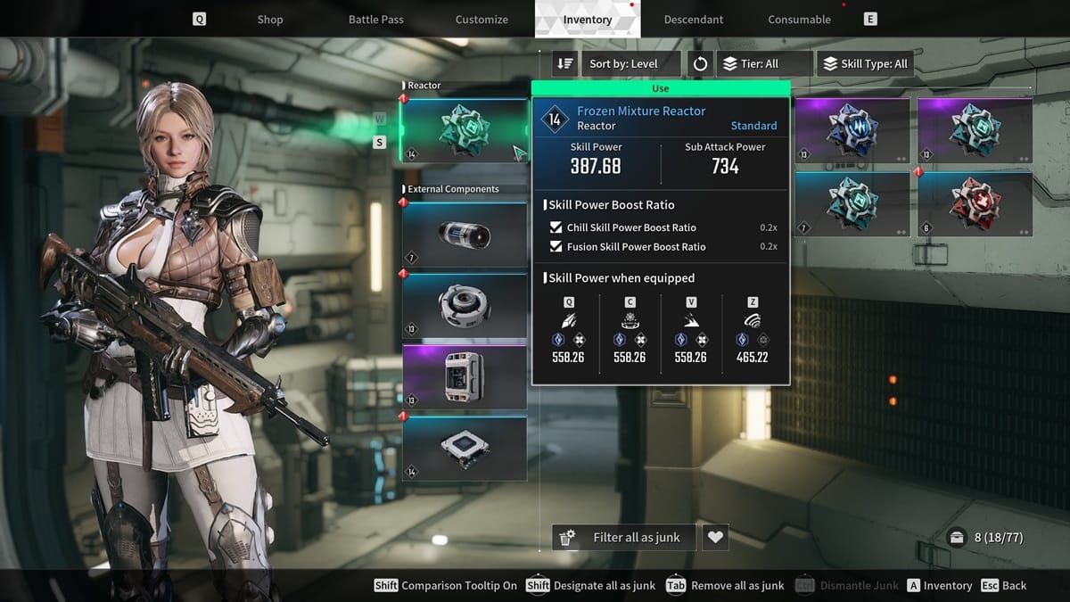 A player checks a Frozen Reactor in The First Descendant.