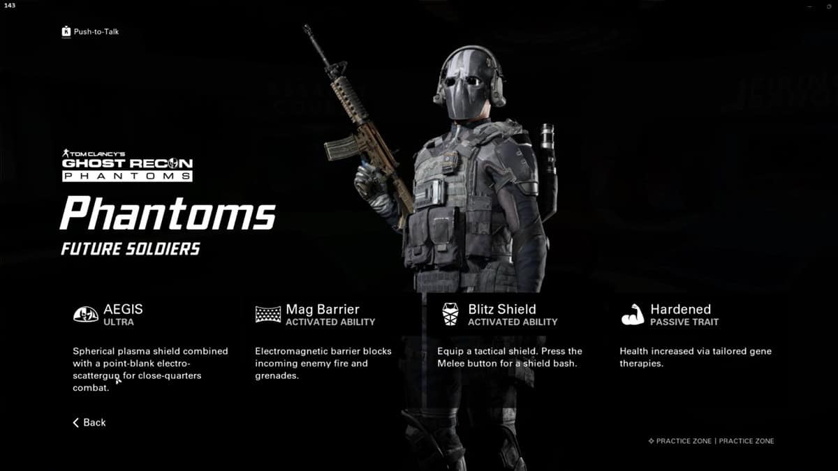 A player checks out the Phantoms faction and their abilities.