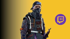A DedSec character stands near a Twitch logo.