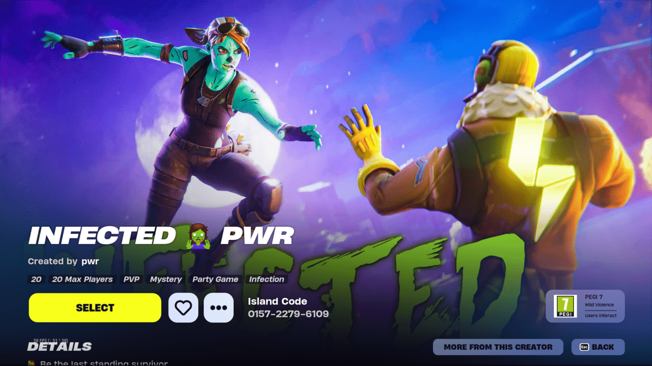 Fortnite best zombie maps: The title screen for the Infected map in Fortnite Creative.
