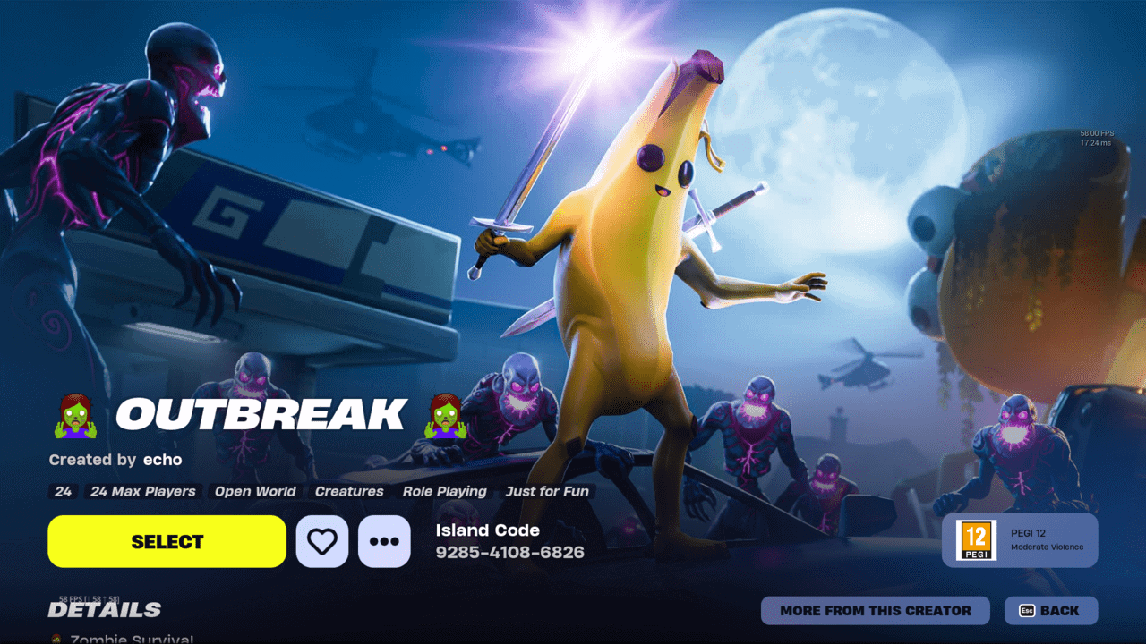 Fortnite best zombie maps: The title screen for the Outbreak map in Fortnite Creative.